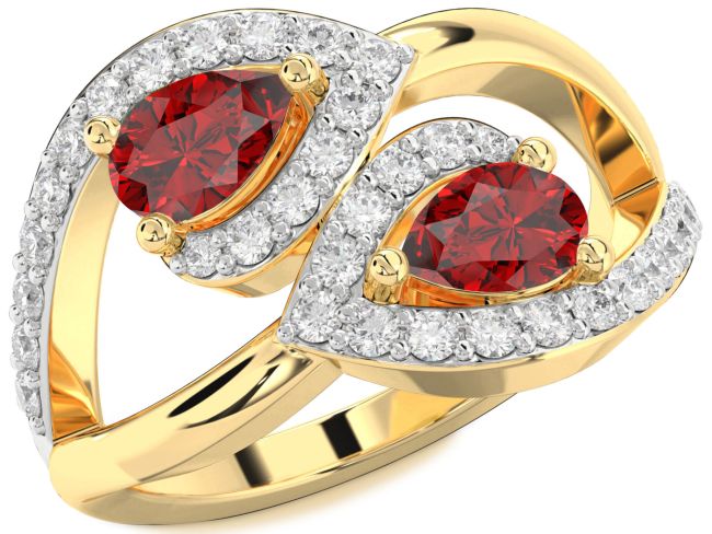 Diamond Ruby Gold Silver Pear Two Stone Birthstone Ring