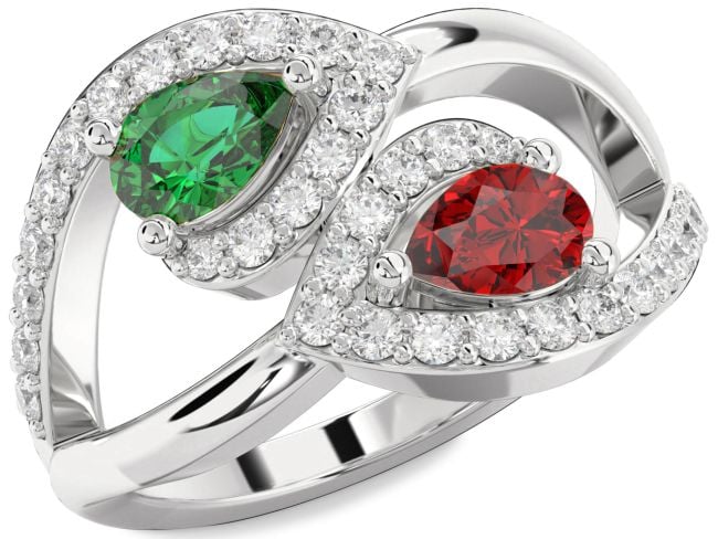 Diamond Silver Pear Two Stone Promise Ring