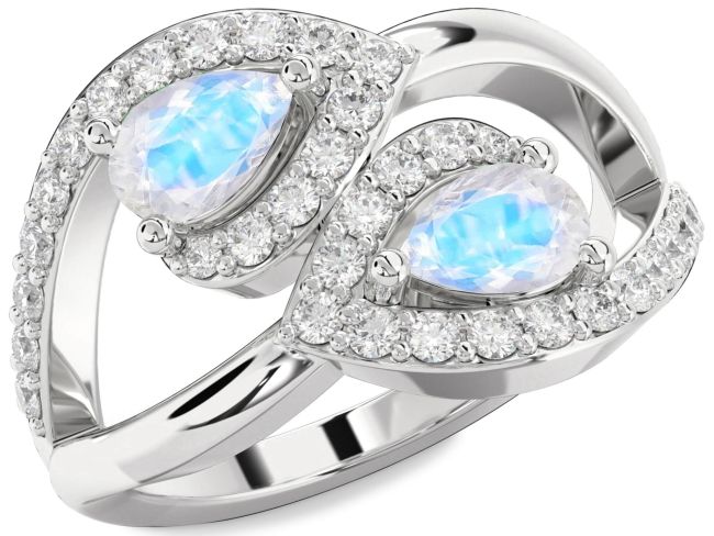 Diamond Moonstone Platinum Pear Two Stone Ring