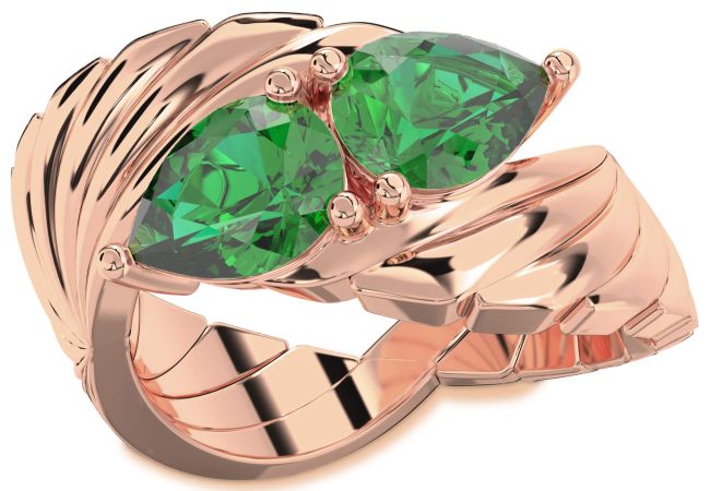 Emerald Rose Gold Pear Two Stone Birthstone Ring