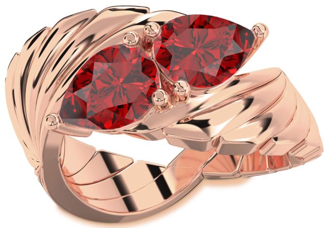 Ruby Rose Gold Pear Two Stone Birthstone Ring