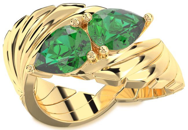 Emerald Gold Pear Two Stone Birthstone Ring