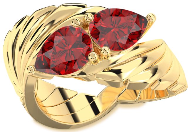 Ruby Gold Pear Two Stone Birthstone Ring