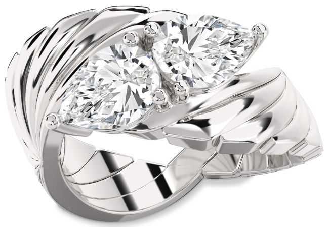 Diamond Silver Pear Two Stone Ring