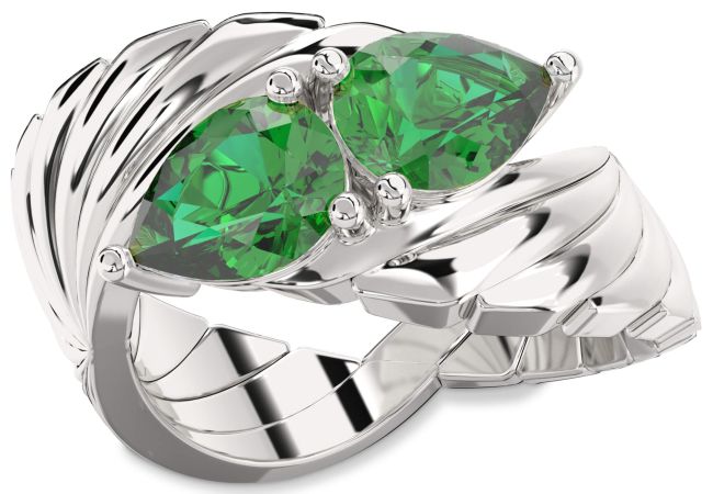 Emerald Platinum Pear Two Stone Birthstone Ring