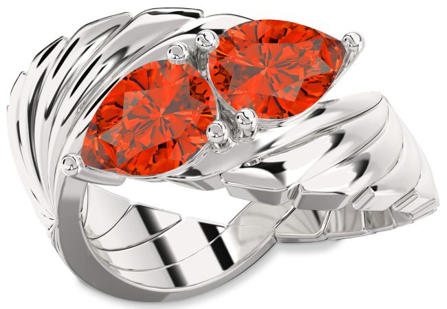 Fire Opal Platinum Pear Two Stone Ring