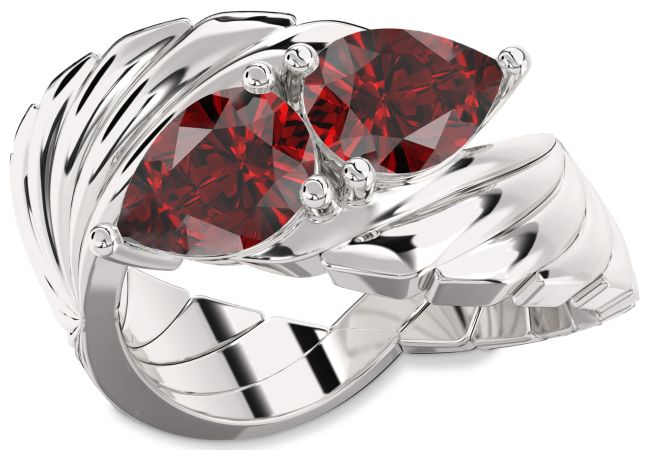 Garnet Silver Pear Two Stone Birthstone Ring