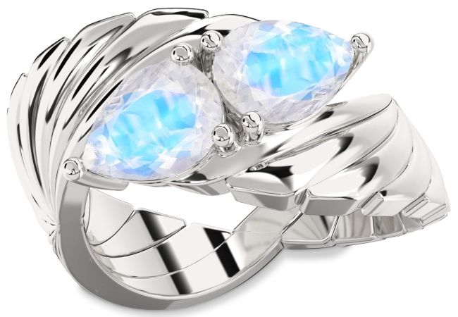 Moonstone Platinum Pear Two Stone Ring