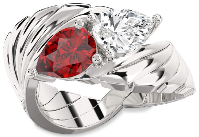 Silver Pear Two Stone Promise Ring