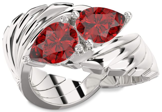 Ruby Silver Pear Two Stone Birthstone Ring