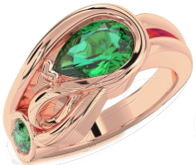 Emerald Rose Gold Pear Two Stone Birthstone Ring