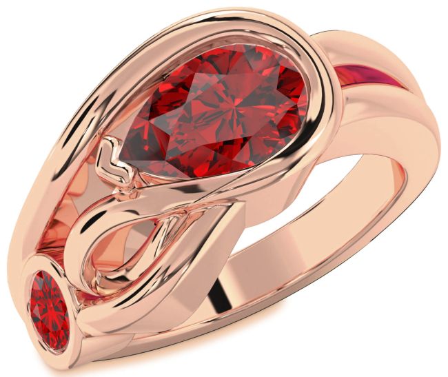 Ruby Rose Gold Pear Two Stone Birthstone Ring