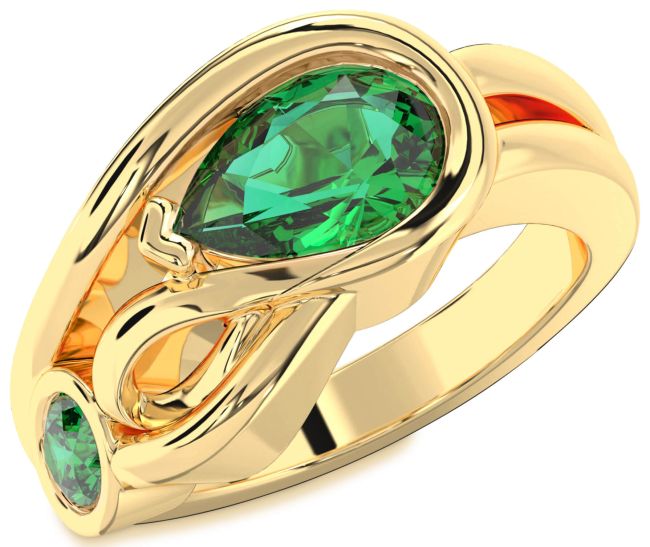 Emerald Gold Pear Two Stone Birthstone Ring