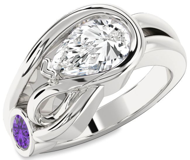 Silver Pear Two Stone Promise Ring
