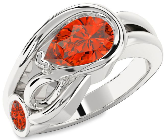 Fire Opal Platinum Pear Two Stone Ring