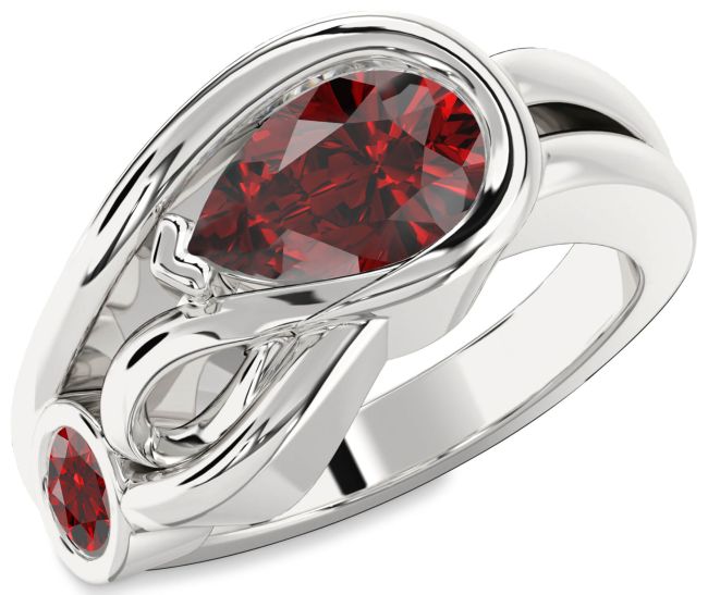 Garnet Silver Pear Two Stone Birthstone Ring