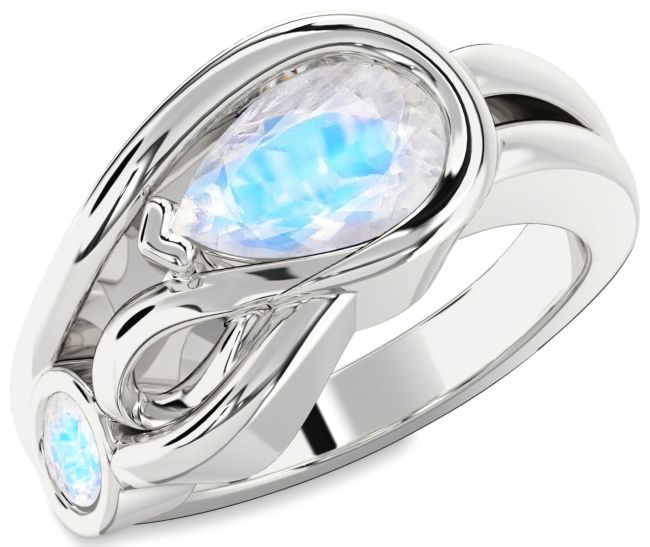 Moonstone Platinum Pear Two Stone Ring