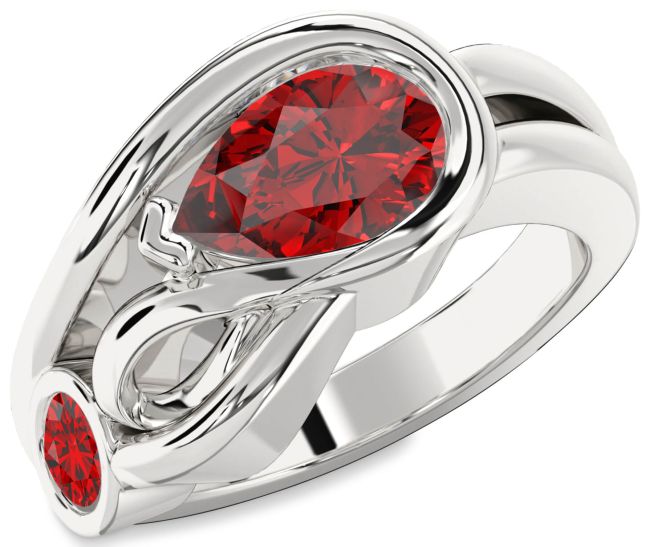 Ruby Silver Pear Two Stone Birthstone Ring