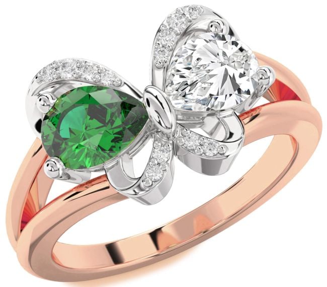 Diamond Platinum & Rose Gold Butterfly Pear Two Stone Promise Ring