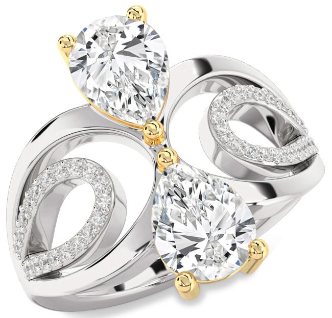 Diamond White Yellow Gold Pear Two Stone Ring