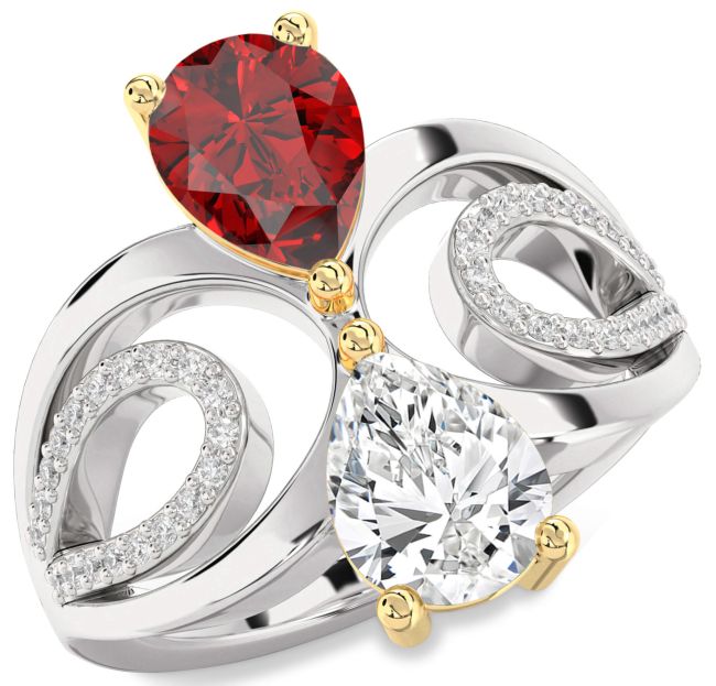 Diamond Gold Silver Pear Two Stone Promise Ring