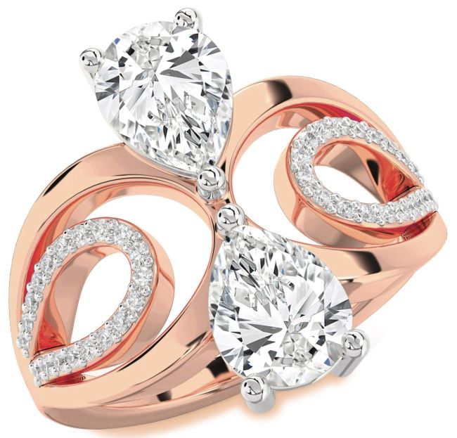 Diamond White Rose Gold Pear Two Stone Ring