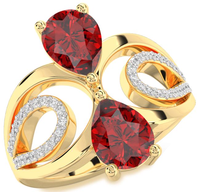 Diamond Ruby Gold Pear Two Stone Birthstone Ring