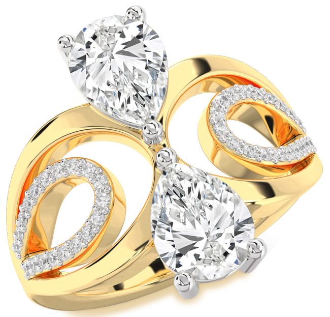 Diamond Gold Silver Pear Two Stone Ring