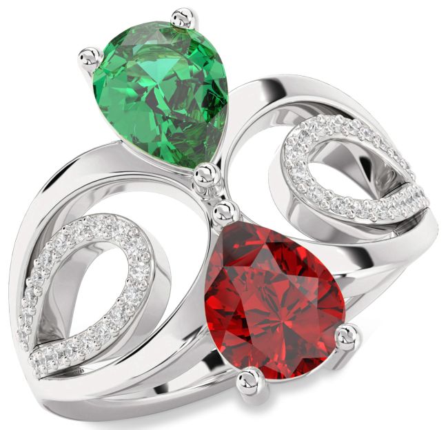 Diamond Silver Pear Two Stone Promise Ring