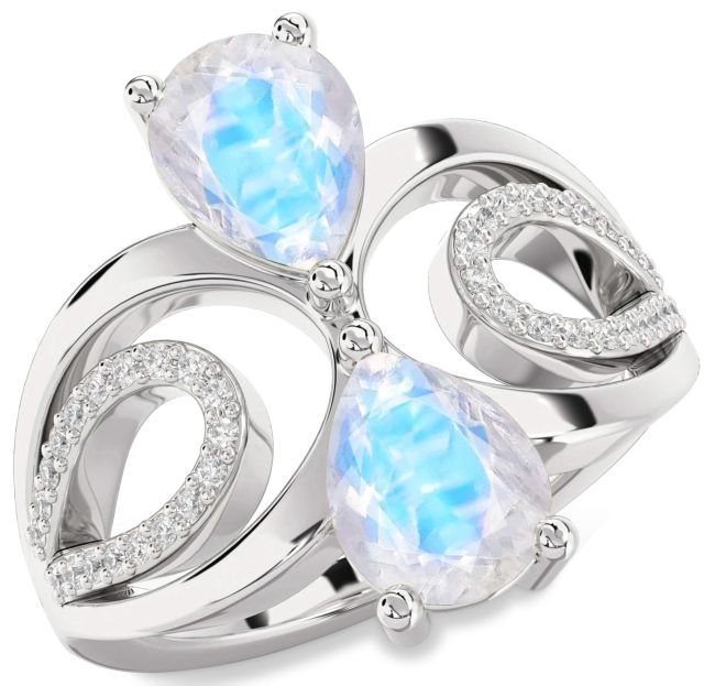 Diamond Moonstone Platinum Pear Two Stone Ring
