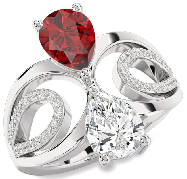 Diamond Silver Pear Two Stone Promise Ring