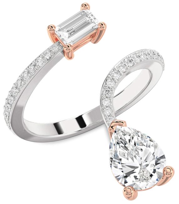 Diamond Platinum & Rose Gold Pear Two Stone Pave Ring
