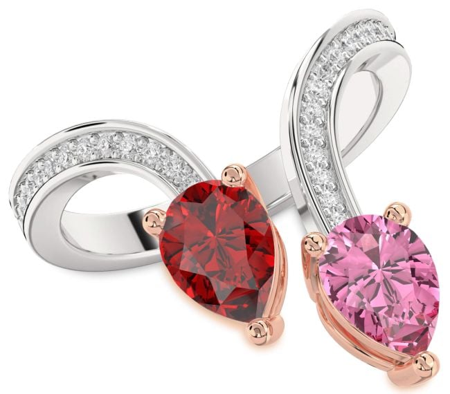 Diamond Platinum & Rose Gold Pear Two Stone Pave Promise Ring