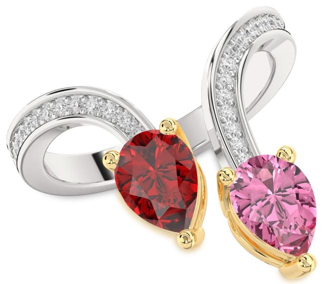 Diamond Platinum & Yellow Gold Pear Two Stone Pave Promise Ring