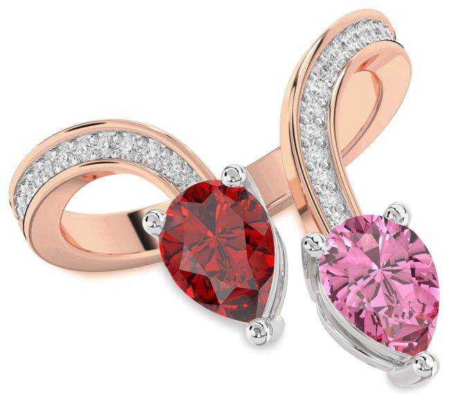 Diamond Rose Gold Silver Pear Two Stone Pave Promise Ring