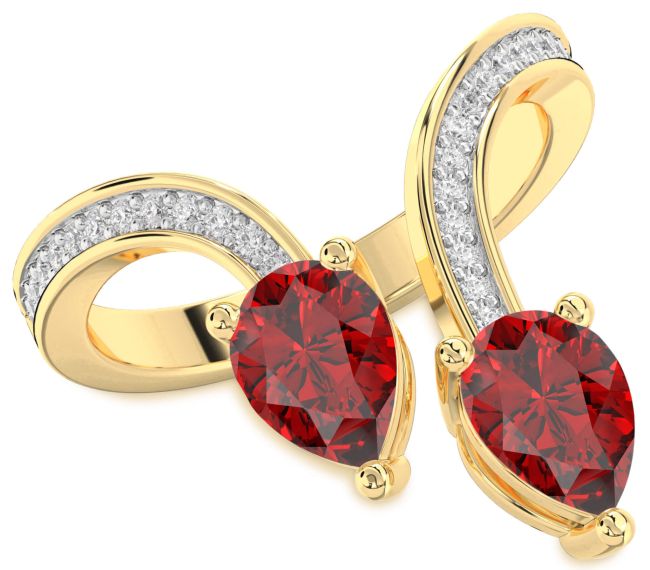Diamond Ruby Gold Silver Pear Two Stone Pave Birthstone Ring