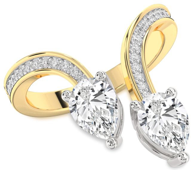 Diamond White Yellow Gold Pear Two Stone Pave Ring