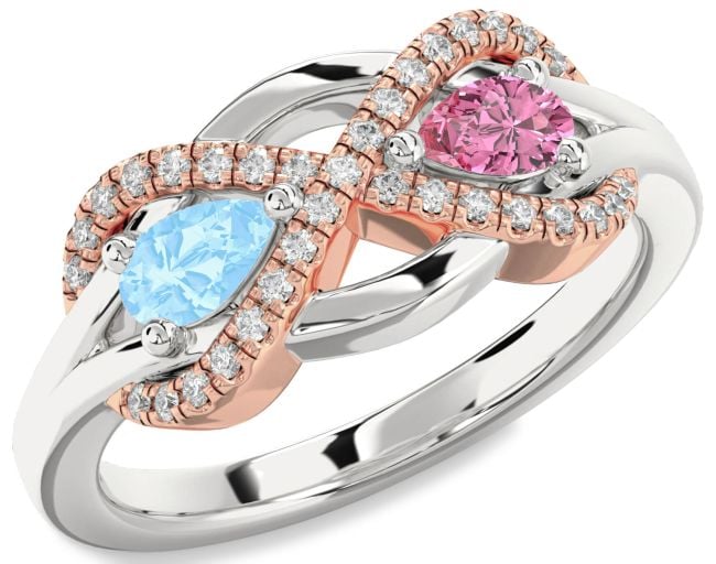 Diamond Rose Gold Silver Infinity Pear Two Stone Promise Ring