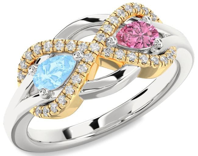Diamond Silver & 10K gold Infinity Pear Two Stone Promise Ring