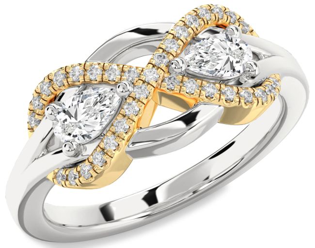 Diamond Silver & 10K gold Infinity Pear Two Stone Ring