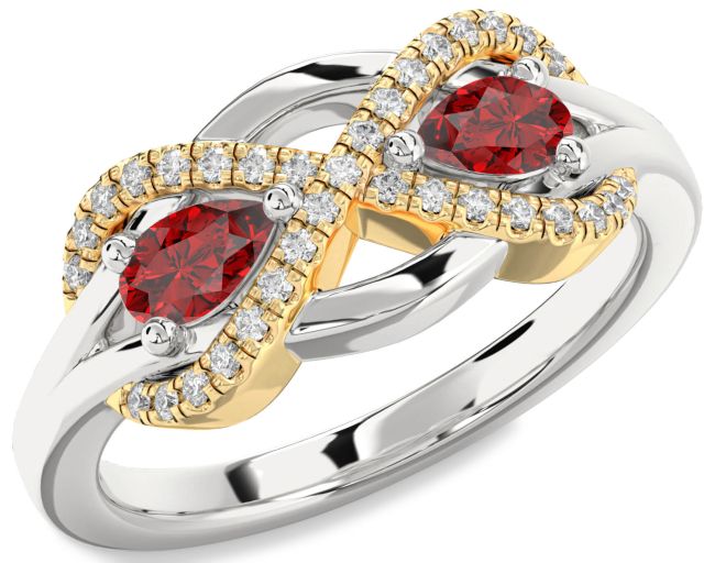 Diamond Ruby Gold Silver Infinity Pear Two Stone Birthstone Ring