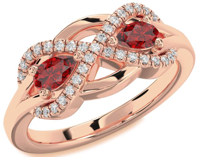 Diamond Ruby Rose Gold Infinity Pear Two Stone Birthstone Ring