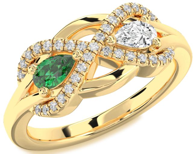 Diamond Gold Silver Infinity Pear Two Stone Promise Ring