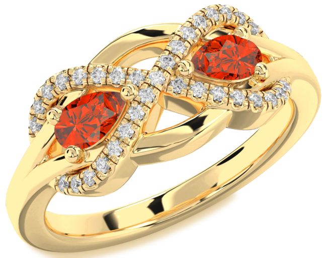 Diamond Fire Opal Gold Infinity Pear Two Stone Ring