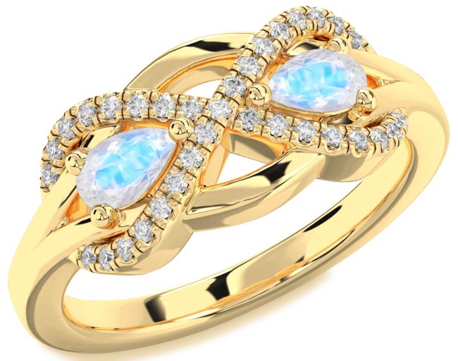 Diamond Moonstone Gold Infinity Pear Two Stone Ring