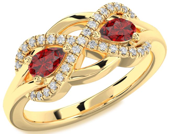 Diamond Ruby Gold Infinity Pear Two Stone Birthstone Ring