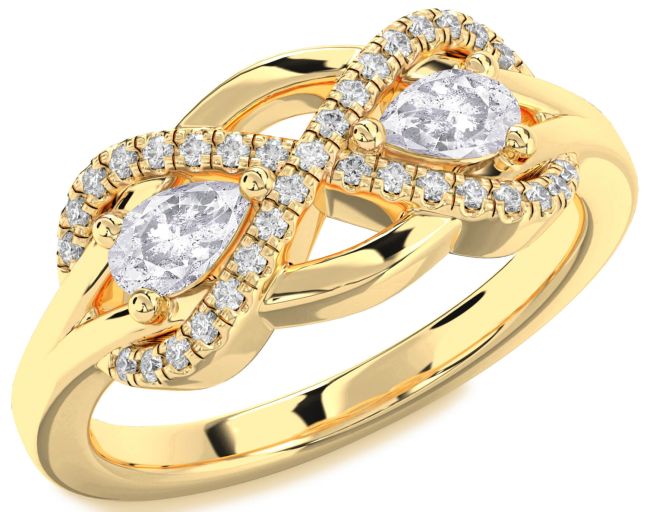 Salt & Pepper Diamond Gold Silver Infinity Pear Two Stone Ring