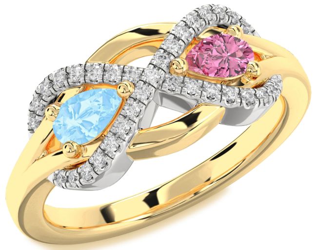 Diamond Platinum & Yellow Gold Infinity Pear Two Stone Promise Ring
