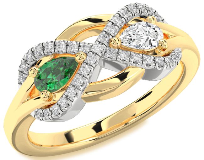 Diamond Gold Silver Infinity Pear Two Stone Promise Ring