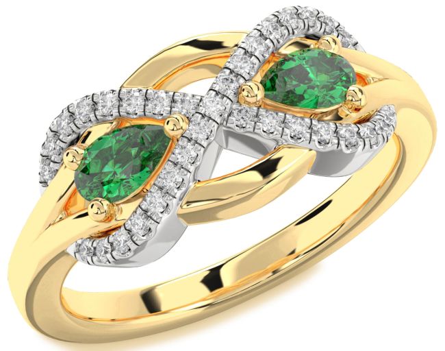 Diamond Emerald Gold Silver Infinity Pear Two Stone Birthstone Ring